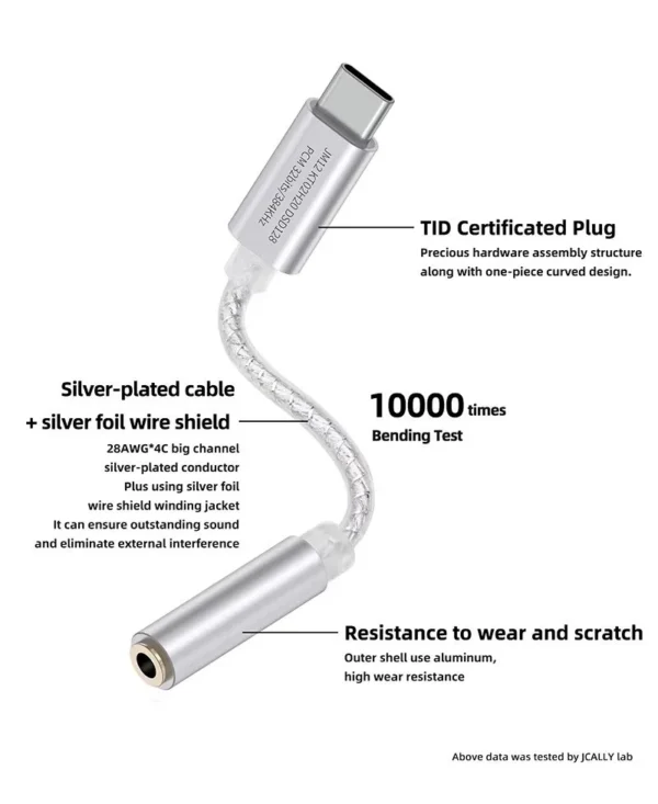 H0ff58bff183a4accbf362ac6d43fcd70Q Jcally JM12 Type-C DAC KT02H20 Hi-Res USB to 3.5mm Adapter