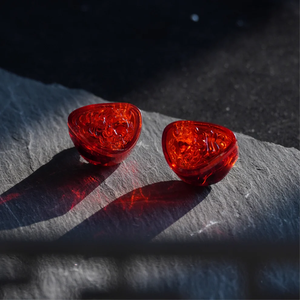 Waner Red Lion edition translucent ruby red hybrid IEM with burgundy braided detachable audio cable