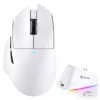 attack-shark-v6-white-wireless-gaming-mouse-hzstec Attack Shark V6 white tri-mode wireless gaming mouse with its RGB magnetic charging dock and USB receiver at HZSTech Pakistan