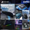 Infographic showing Attack Shark G3 Pro specifications including PAW3311 sensor, 59g lightweight design, Omron switches, and RGB charging dock at HZSTECH.