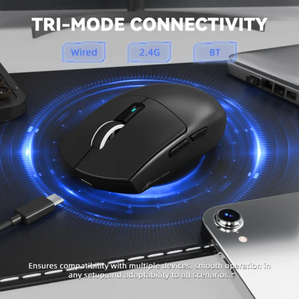 Attack Shark G3 Pro lightweight gaming mouse featuring Tri-Mode connectivity with Wired USB-C, 2.4G wireless, and Bluetooth compatibility at HZSTECH.