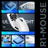 Complete specifications breakdown grid for the Attack Shark R1 wireless gaming mouse including the Broadcom master chip, Huano switches, and 6-level DPI settings.