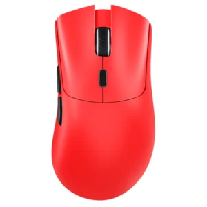 Top-down product preview of the vibrant Red edition Attack Shark R1 ultra-lightweight gaming mouse available at the best budget price in Pakistan on Hzstech.pk.