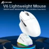 attack-shark-v6-white-wireless-gaming-mouse-hzstech Attack Shark V6 white esports mouse resting on its smart RGB magnetic charging dock