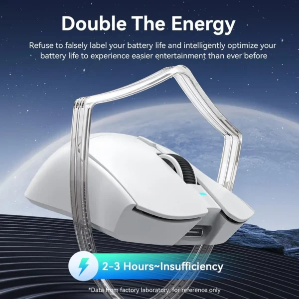 attack-shark-x1-wireless-mouse-battery-life-fast-charging Attack Shark X1 wireless gaming mouse graphic illustrating its intelligently optimized battery life and rapid fast-charging capabilities.