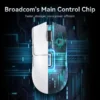 Top view graphic of the Attack Shark X11 highlighting the internal Broadcom main control chip for high performance and low latency.