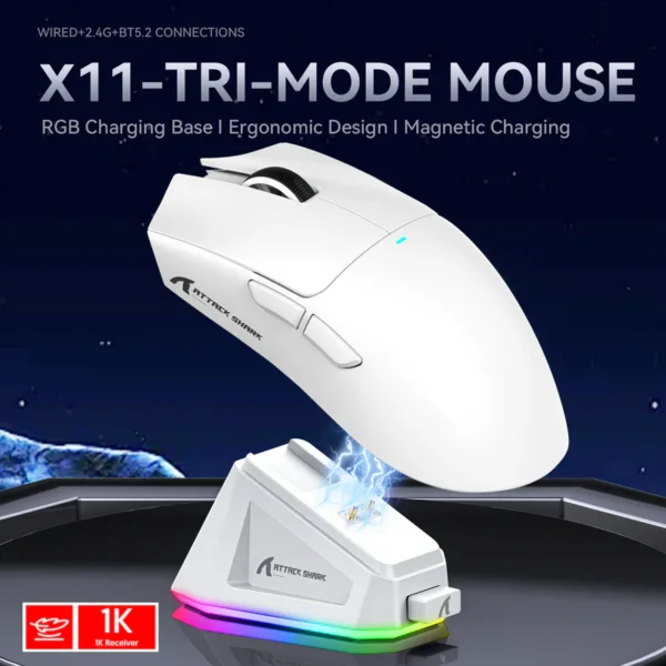 Attack Shark X11: 63g Ultralight Wireless Gaming Mouse + Dock
