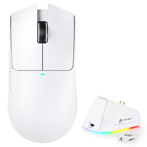 Clean top-down view of the white Attack Shark X11 ultralight wireless gaming mouse.