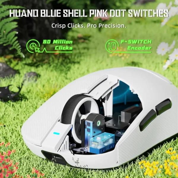 Cutaway view of the Attack Shark X8SE showing 80-million click HUANO mechanical switches, offered by hzstech Pakistan.