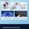 Highlighted features of the JCALLY JM20 Max including an aluminum shell, 8-core silver-plated cable, and Type-C compatibility.